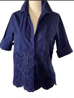 Johnny Was navy blue floral embroidered shirt